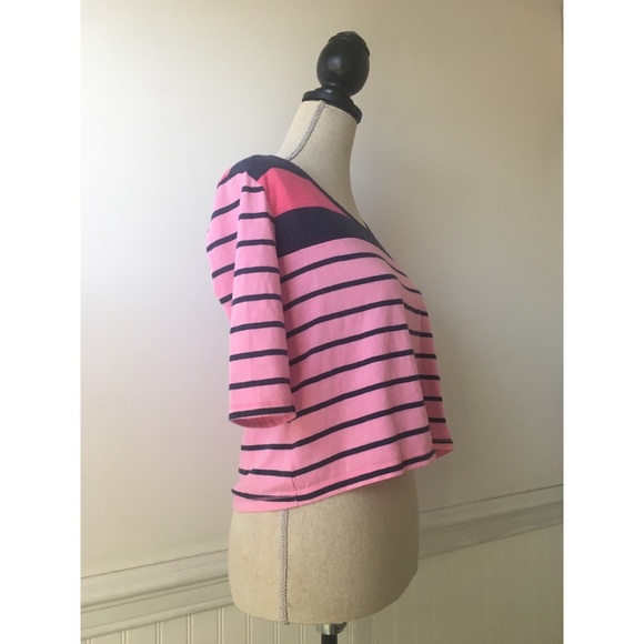 Pink and Navy Striped Crop Top - Picture 3 of 8